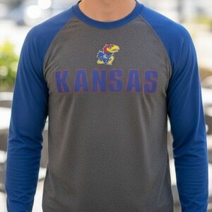 Kansas Jayhawks Colosseum Long Sleeve Performance Shirt Charcoal Blue Mens S
